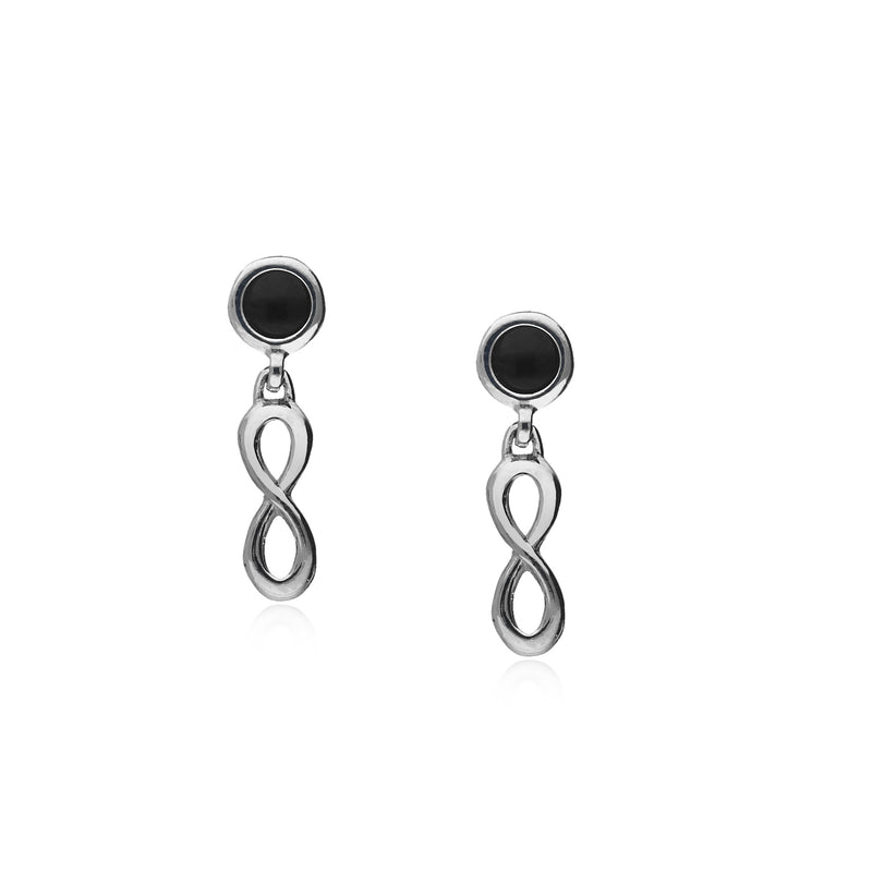 Sterling Silver Whitby Jet Infinity Stud Drop Earrings