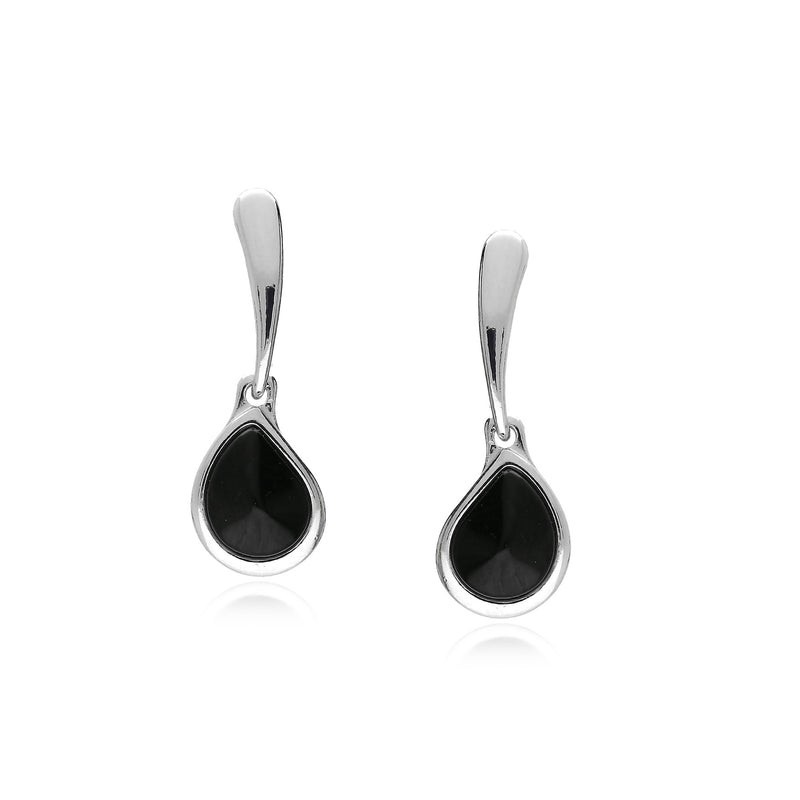Sterling Silver Whitby Jet Teardrop Drop Earrings