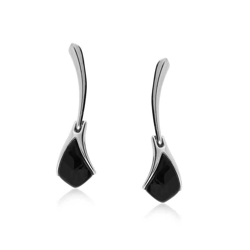 Sterling Silver Whitby Jet Curved Triangular Drop Earrings
