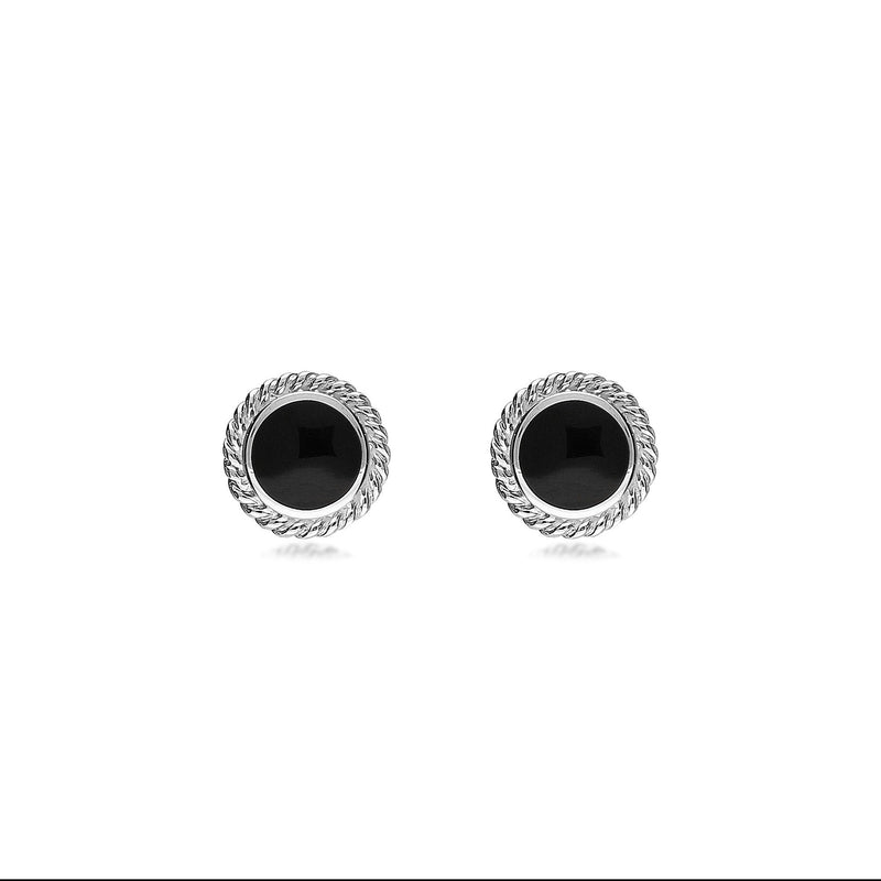 Sterling Silver Whitby Jet Medium Rope Edge Round Stud Earrings