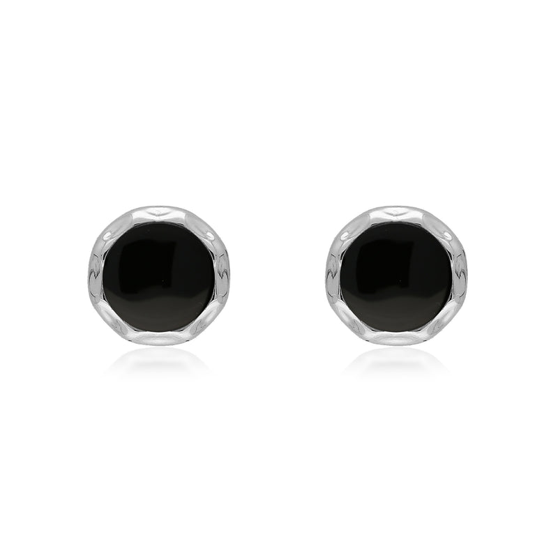 Sterling Silver Whitby Jet Hammered Edge Stud Earrings