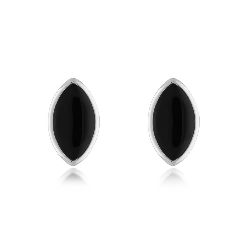 Sterling Silver Whitby Jet Marquise Stud Earrings