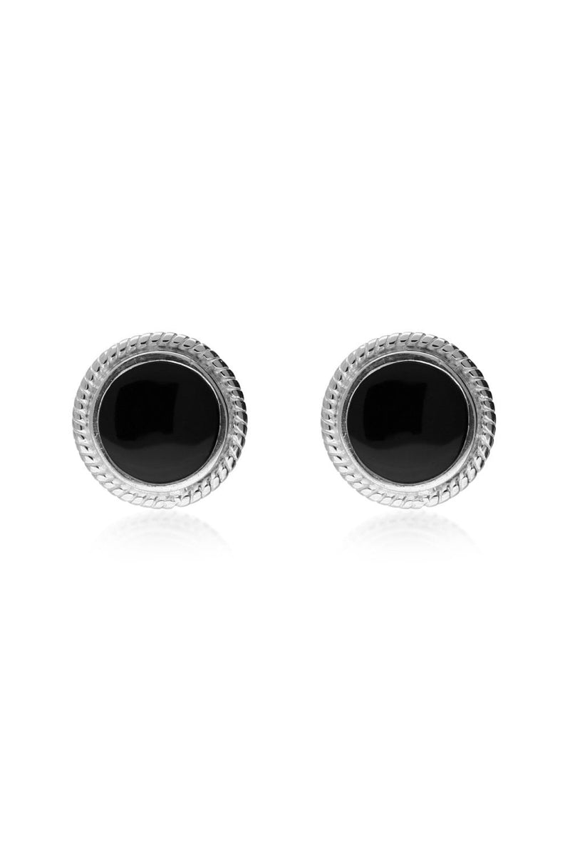 Sterling Silver Whitby Jet Rope edge Round Large Stud Earrings