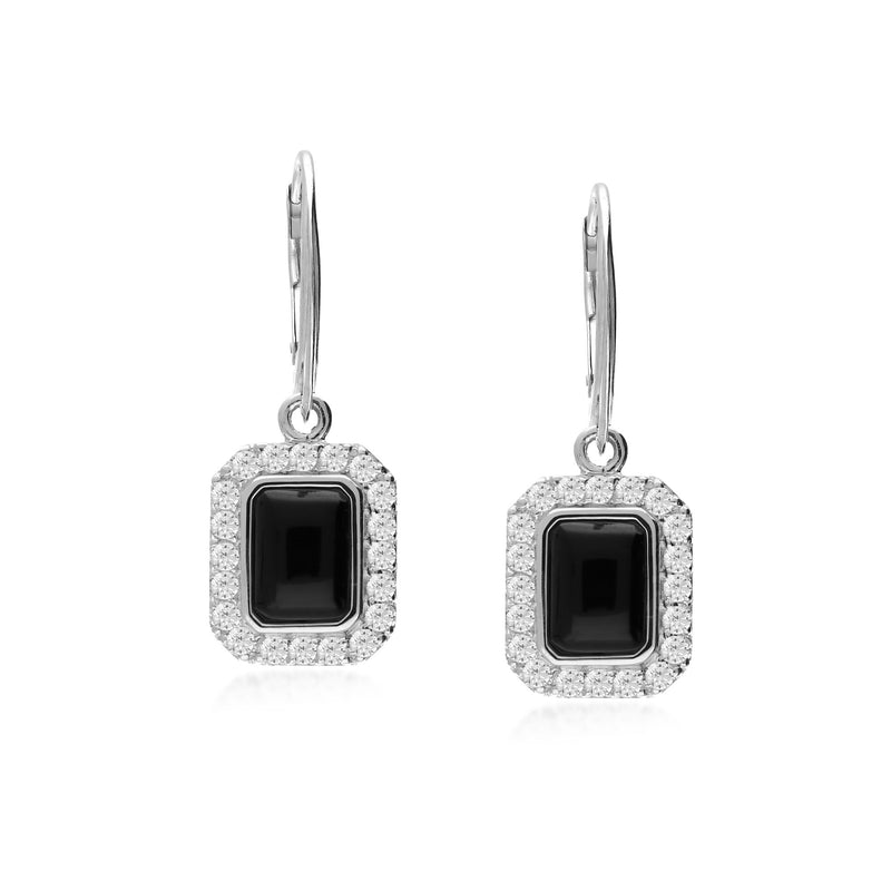Sterling Silver Whitby Jet CZ Rectangular Drop Earrings