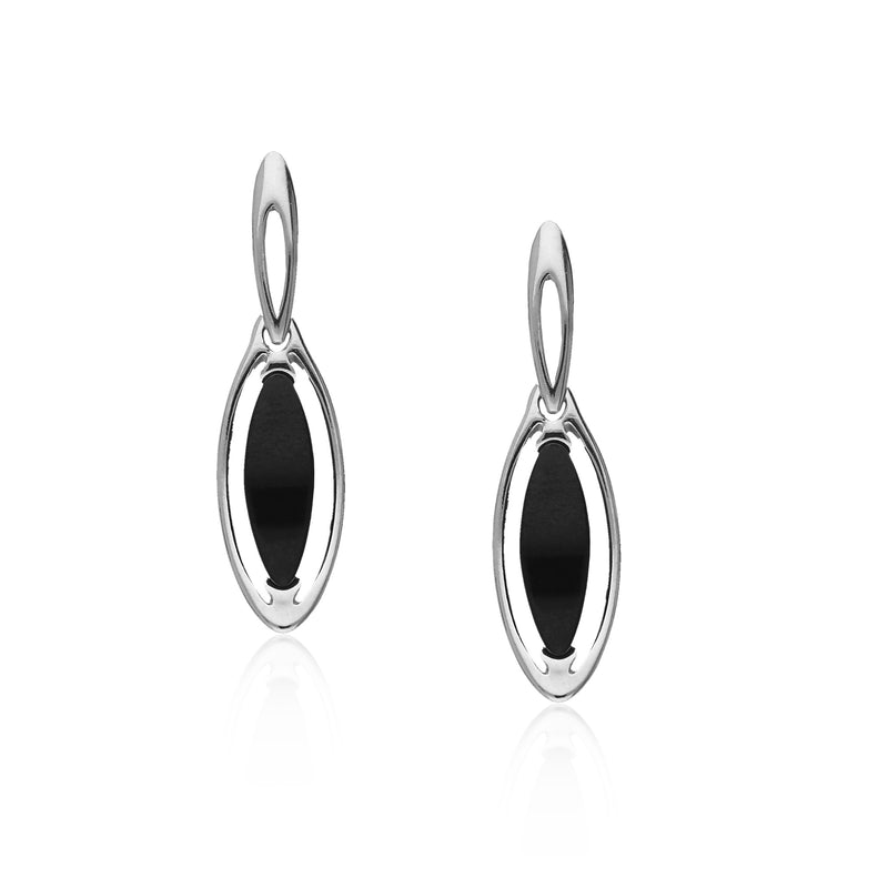 Sterling Silver Whitby Jet Marquise Drop Earrings