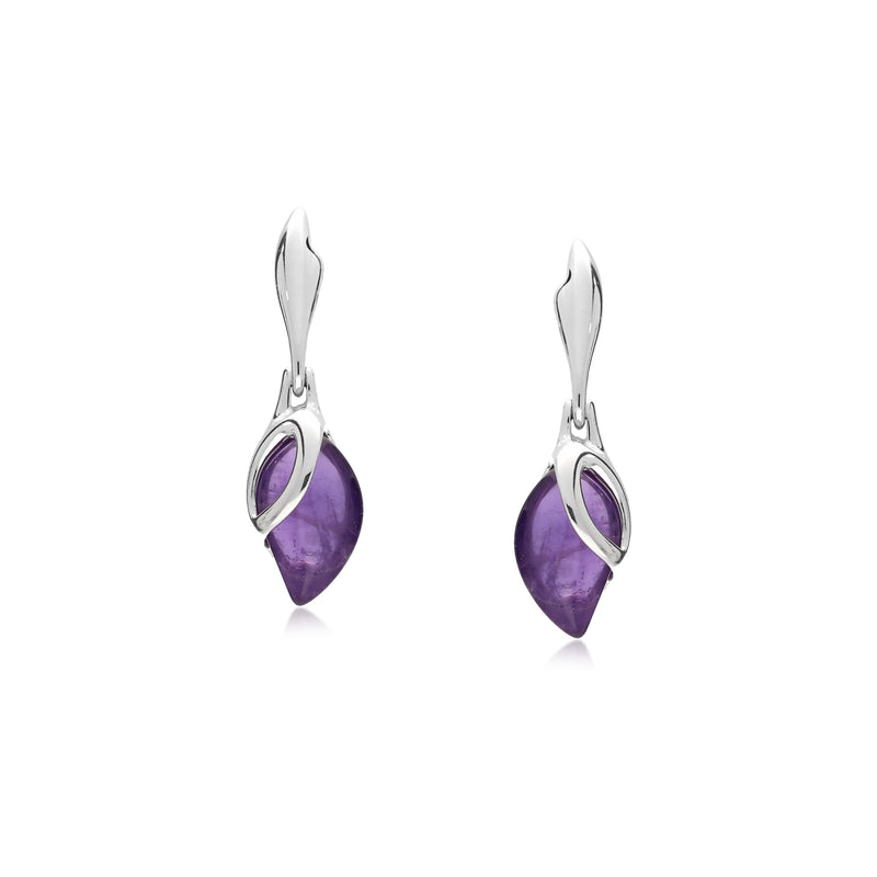 Sterling Silver Amethyst Teardrop Leaf Drop Earrings