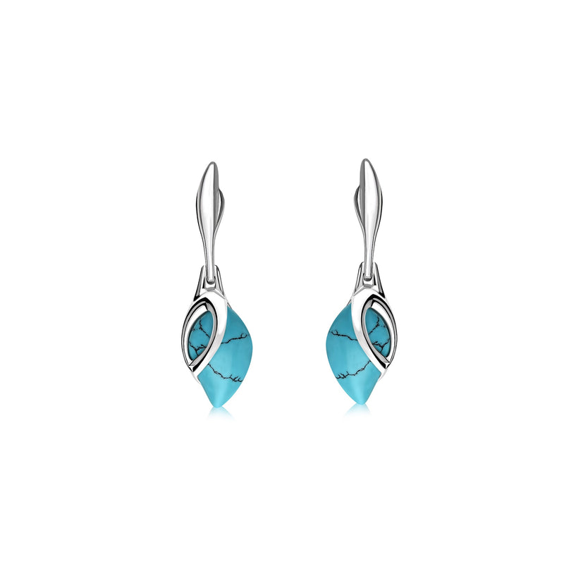Sterling Silver Turquoise Teardrop Leaf Drop Earrings
