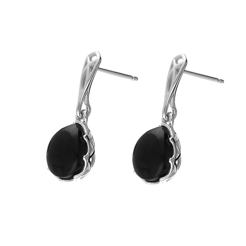 Sterling Silver Whitby Jet Pear Drop Earrings