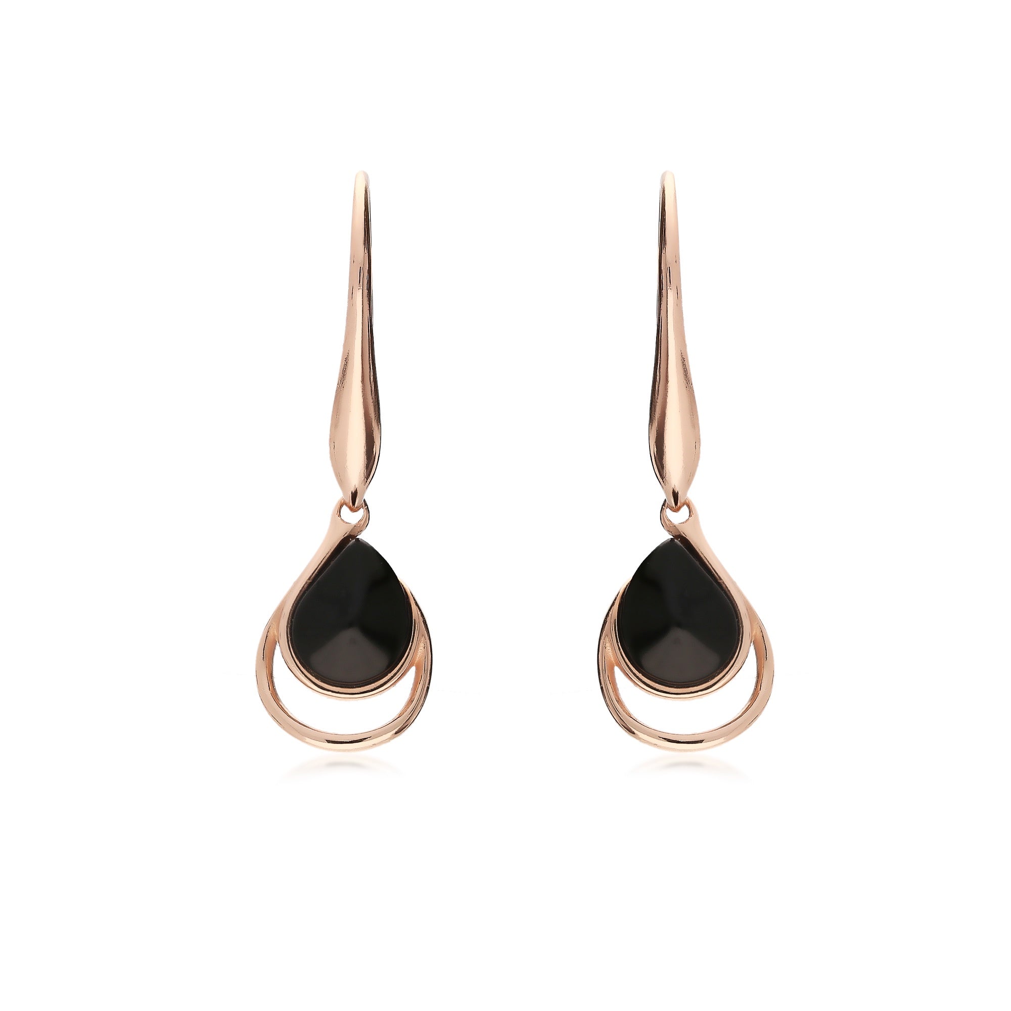 Rose Gold Whitby Jet Offset Pear Drop Earrings