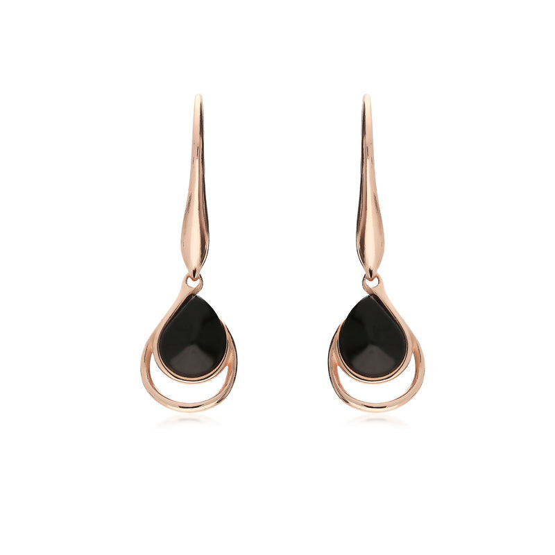 Rose Gold Vermeil Whitby Jet Offset Pear Drop Earrings
