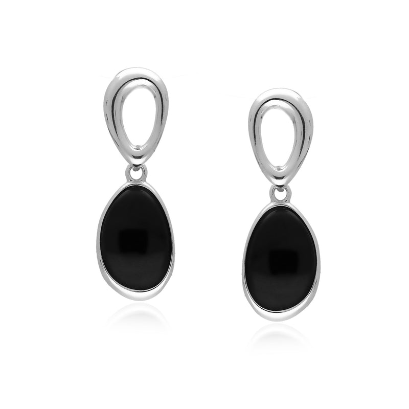 Sterling Silver Whitby Jet Double Oval Drop Earrings