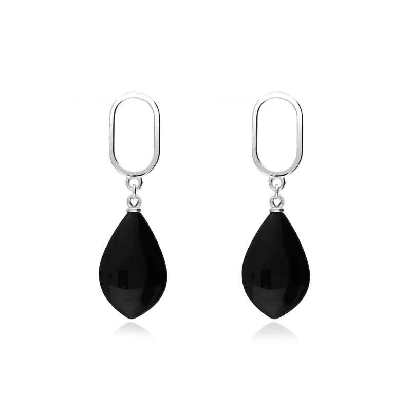 Sterling Silver Whitby Jet Free Form Pear Drop Earrings