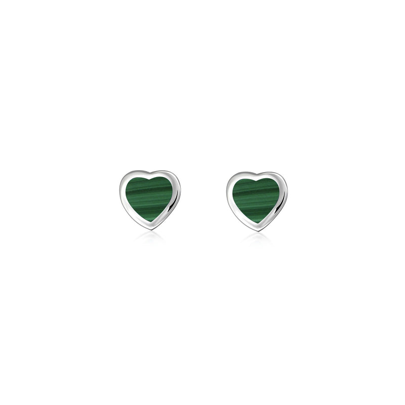 Sterling Silver Malachite Dinky Heart Stud Earrings