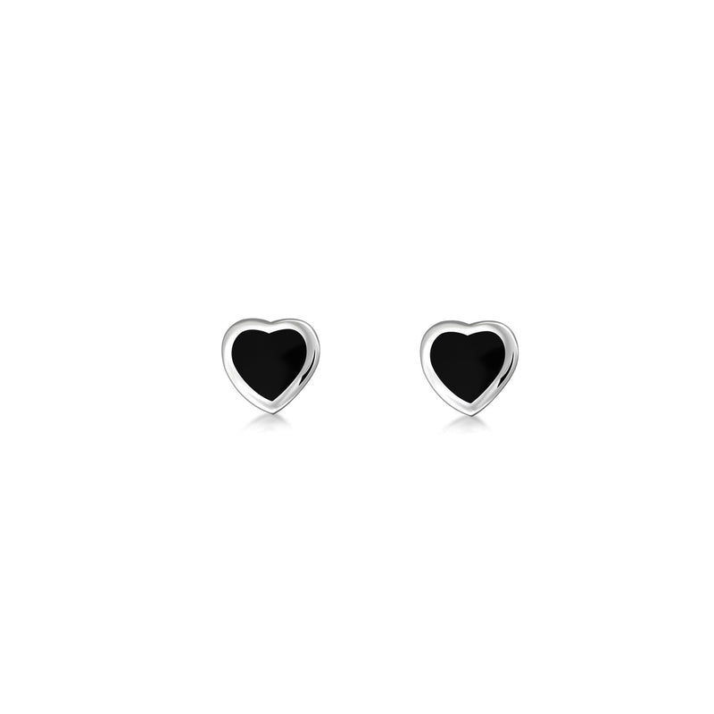 Sterling Silver Whitby Jet Dinky Heart Stud Earrings
