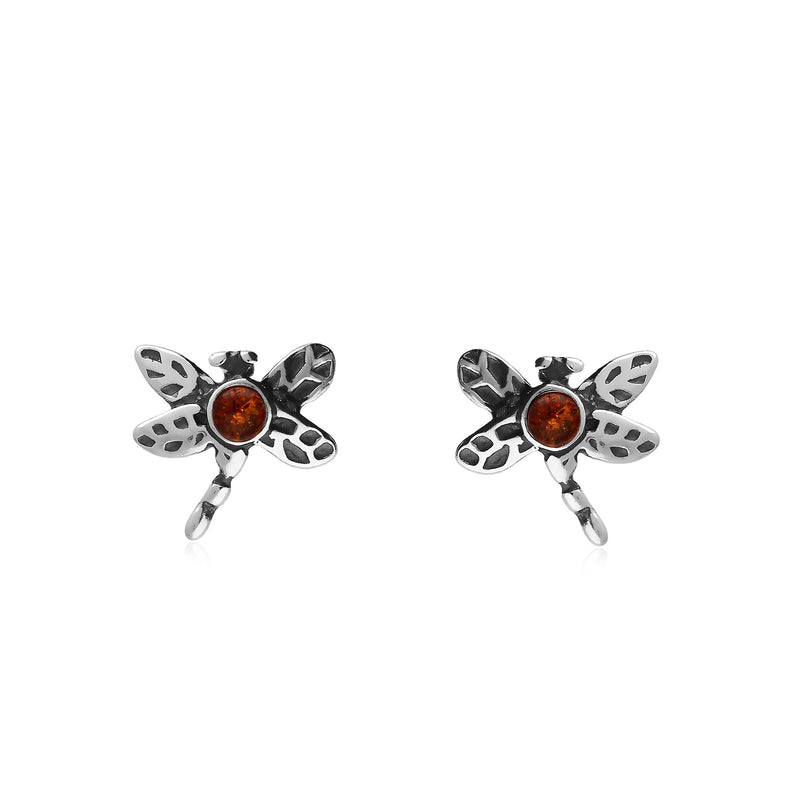 Sterling Silver Amber Dinky Dragonfly Stud Earrings