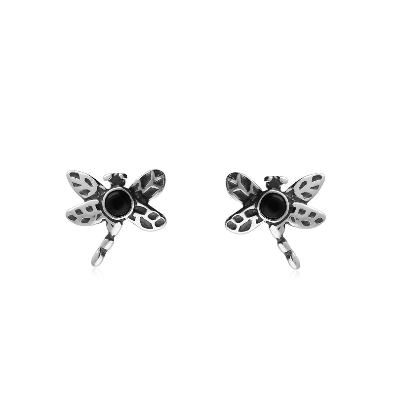 Sterling Silver Whitby Jet Dinky Dragonfly Stud Earrings