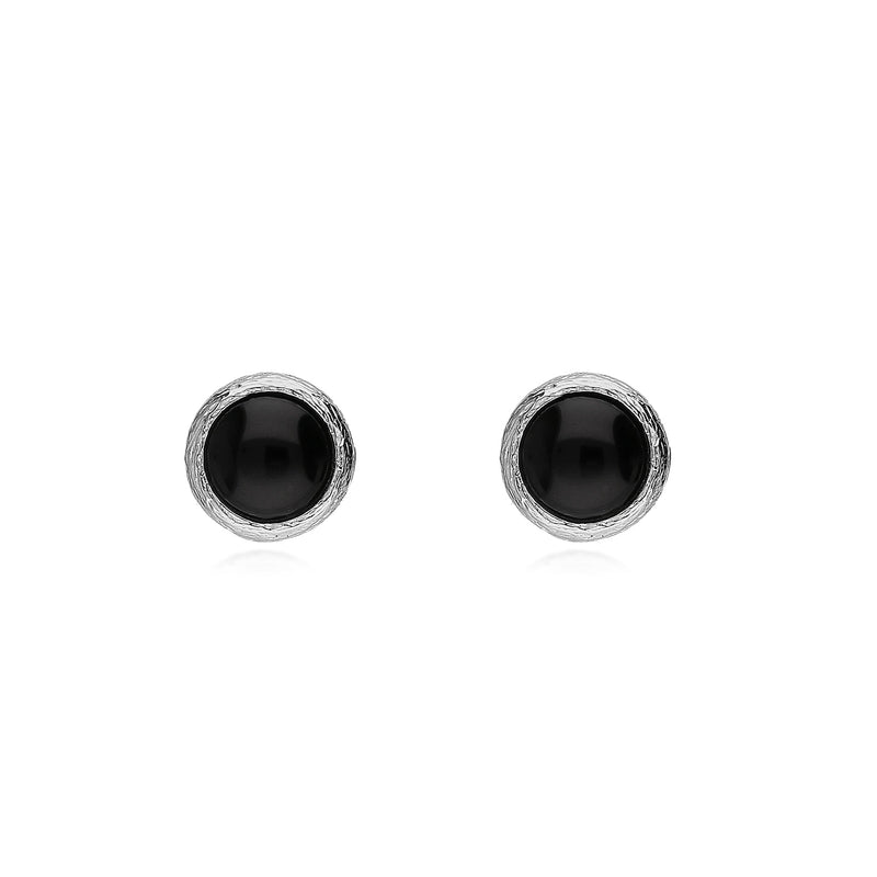 Sterling Silver Whitby Jet Brushed Round Stud Earrings