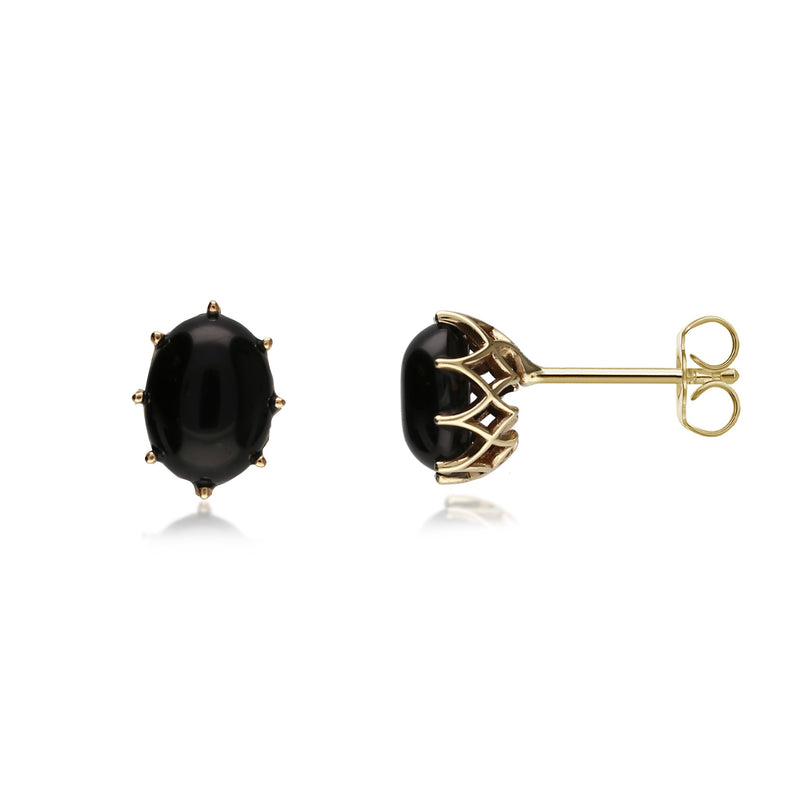 9ct Yellow Gold Whitby Jet Claw Set Stud Earrings
