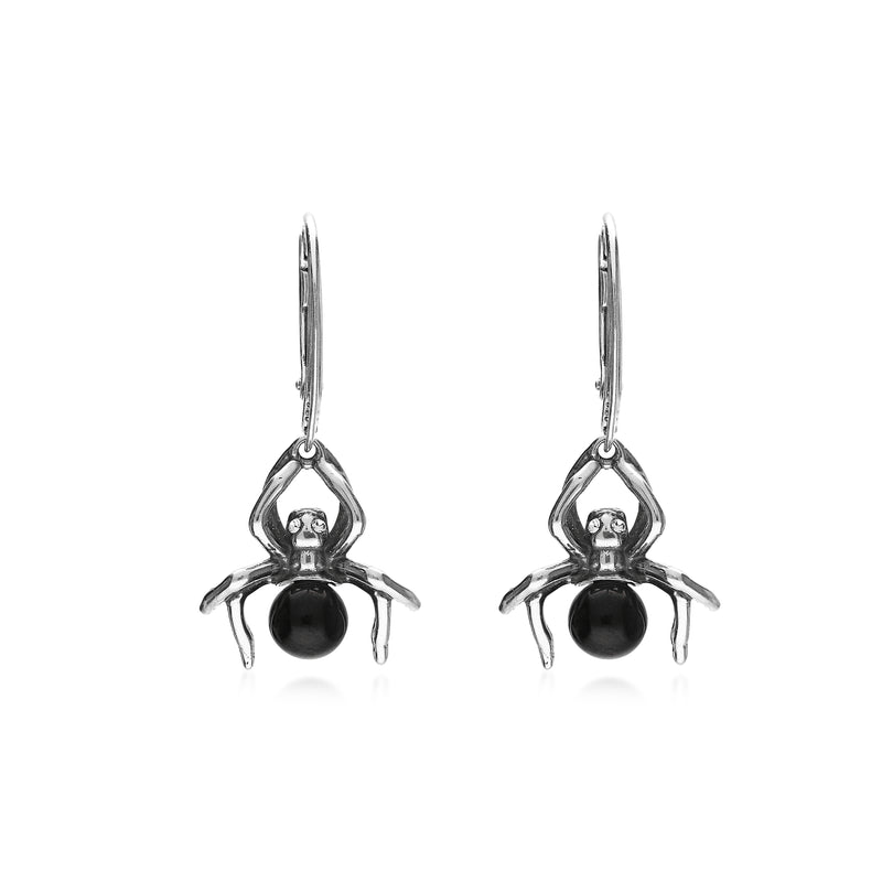 Sterling Silver Whitby Jet Spider Drop Earrings