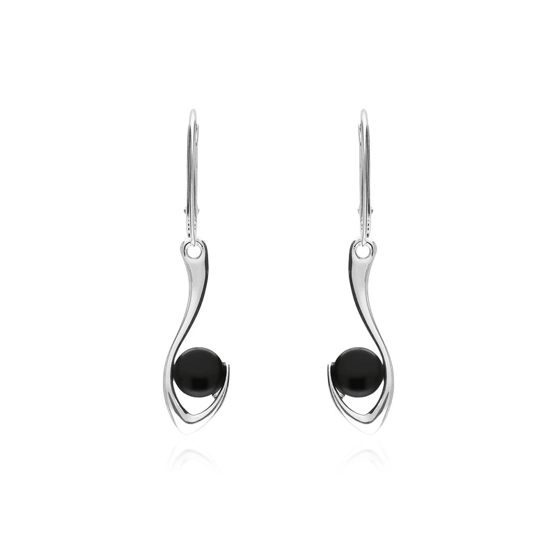 Sterling Silver Whitby Jet Elegant Hook Drop Earrings