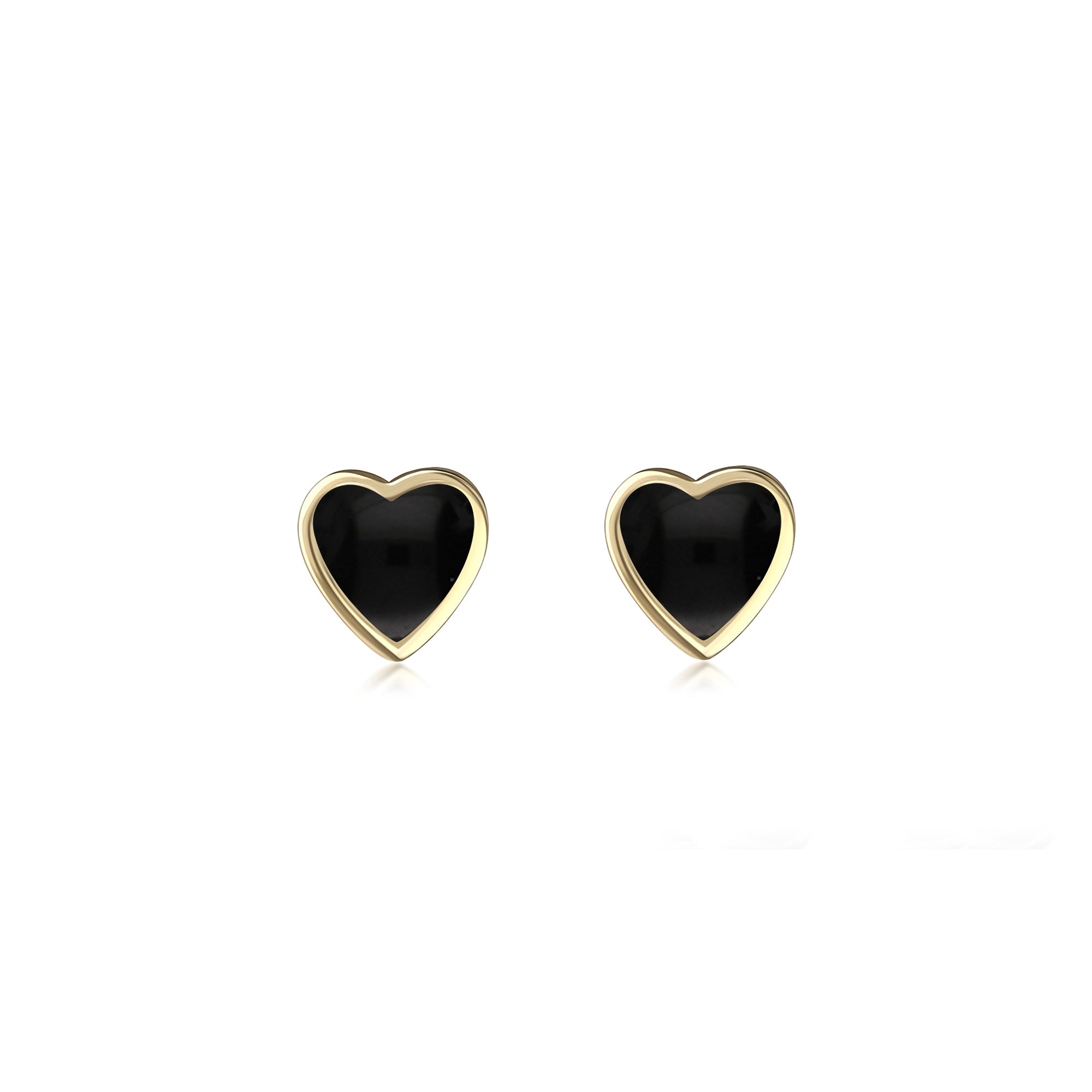 9ct Yellow Gold Whitby Jet Large Heart Stud Earrings Yorkshire