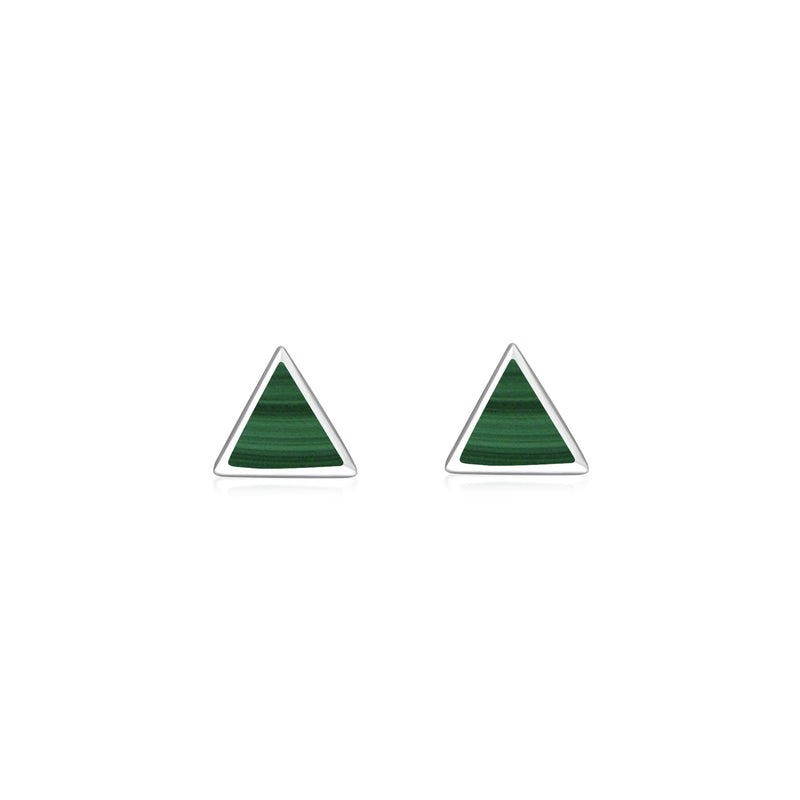 Sterling Silver Malachite Triangle Stud Earrings