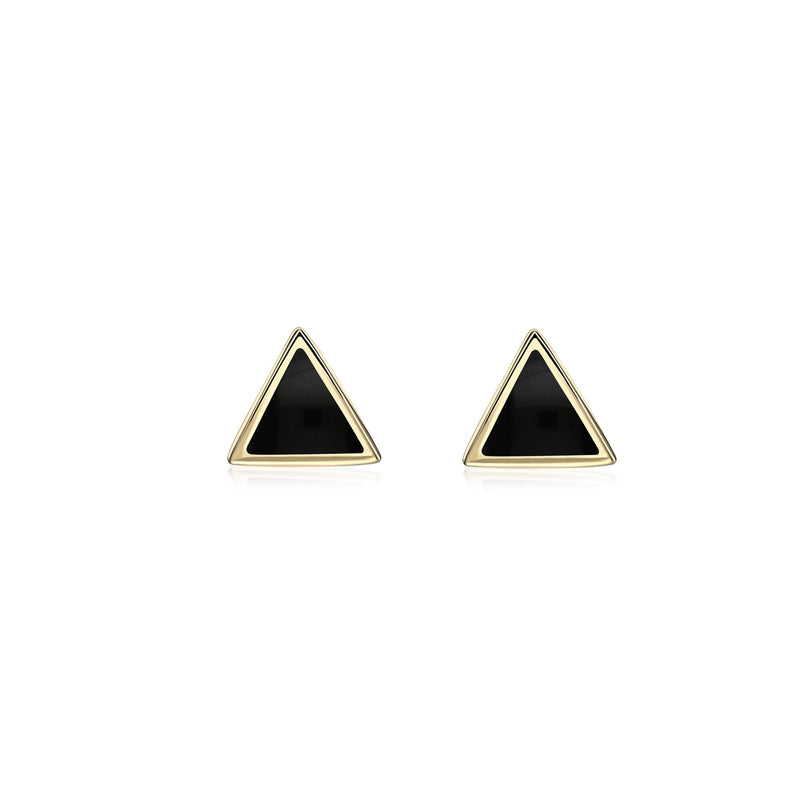 9ct Yellow Gold Whitby Jet Triangle Stud Earrings