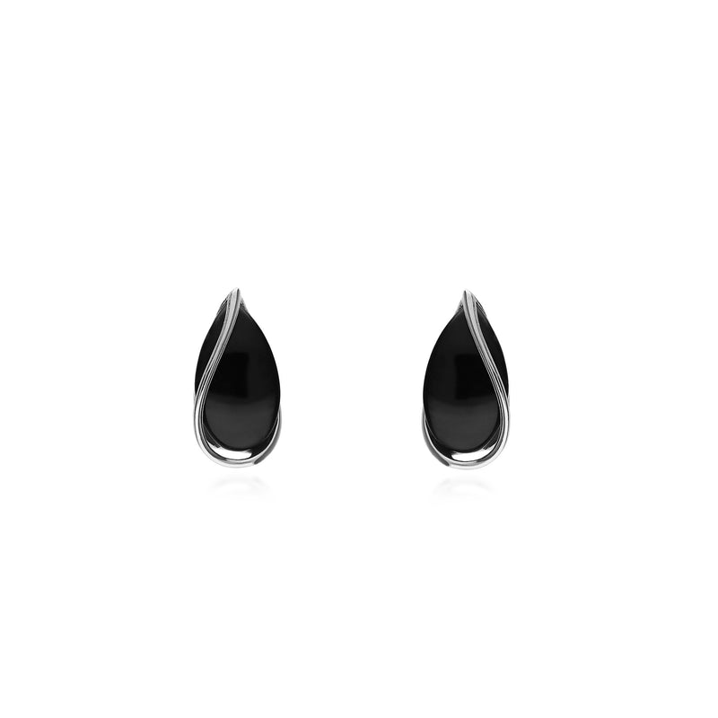 Sterling Silver Whitby Jet Pear Drop Twist Stud Earrings