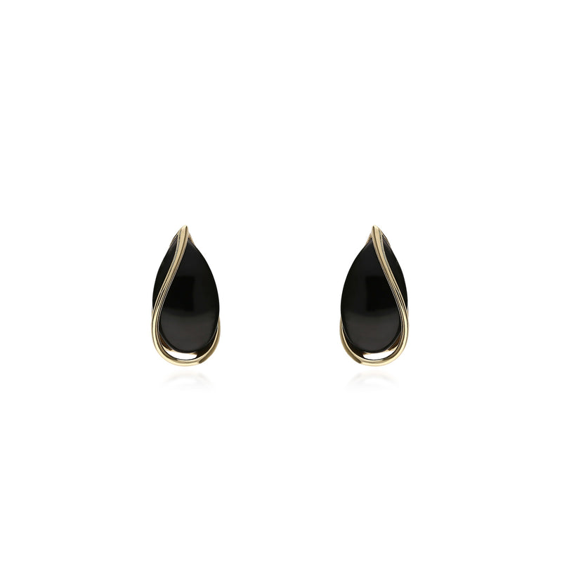 9ct Yellow Gold Whitby Jet Pear Drop Twist Earrings