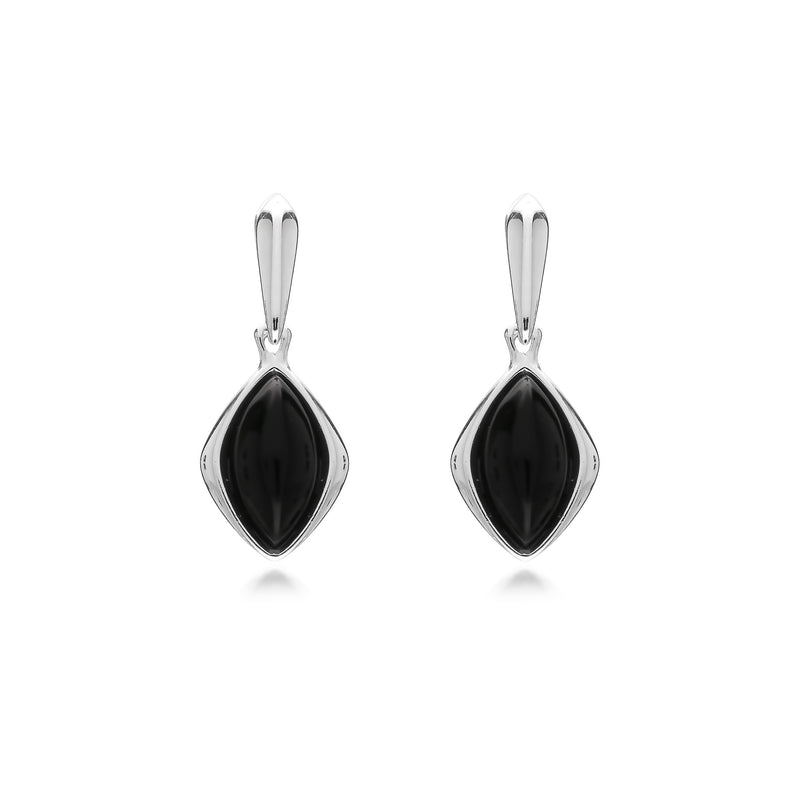 Sterling Silver Whitby Jet Slim Marquise Drop Earrings