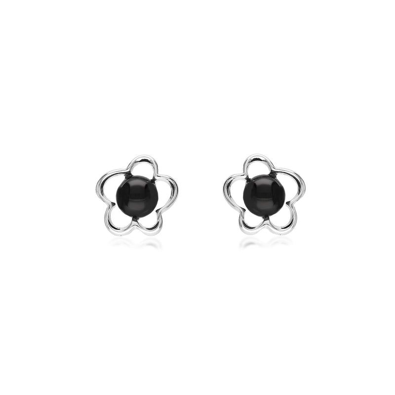Sterling Silver Whitby Jet Daisy Stud Earrings