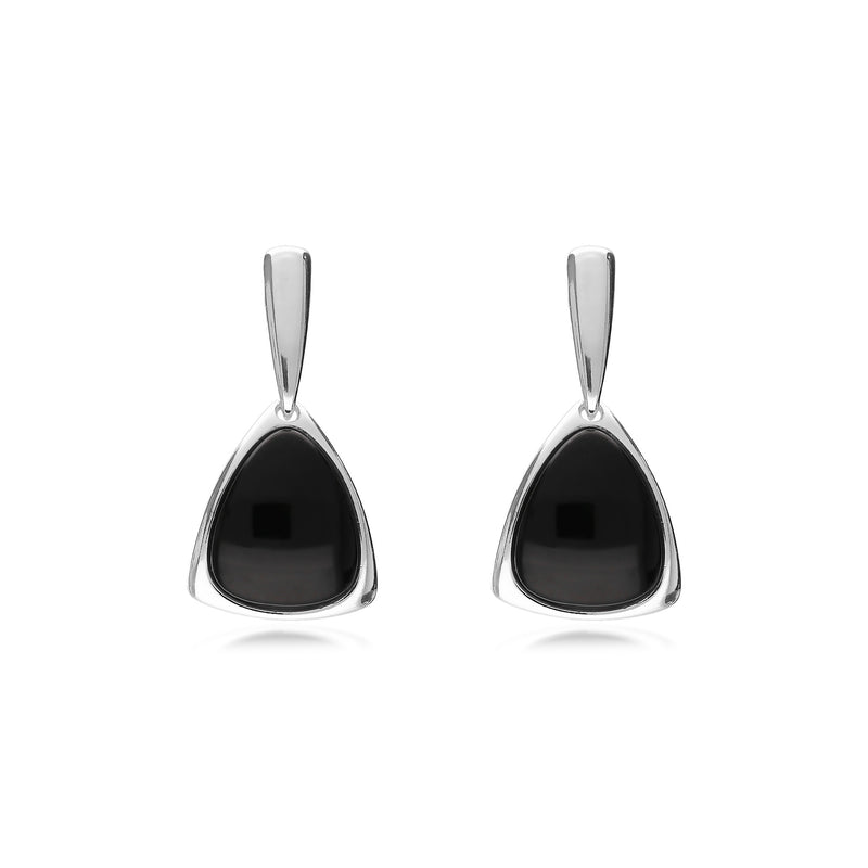 Sterling Silver Whitby Jet Curved Triangle Earrings