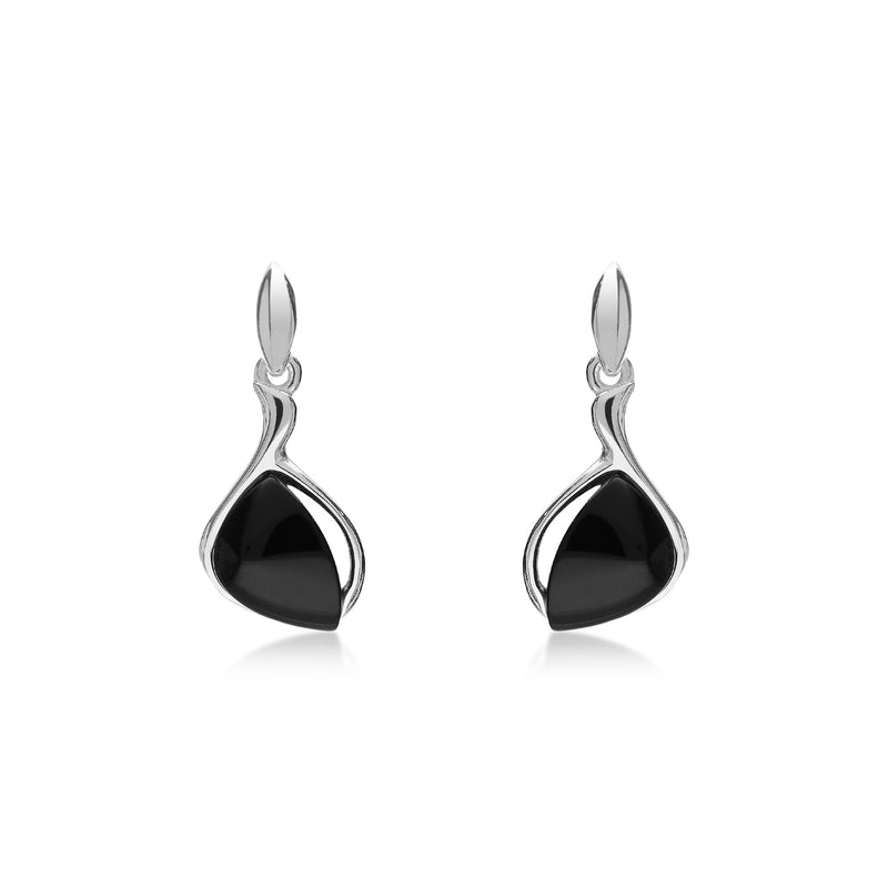 Sterling Silver Whitby Jet Elegant Offset Triangle Earrings