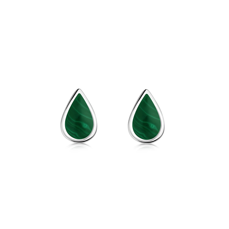 Sterling Silver Malachite Small Teardrop Stud Earrings