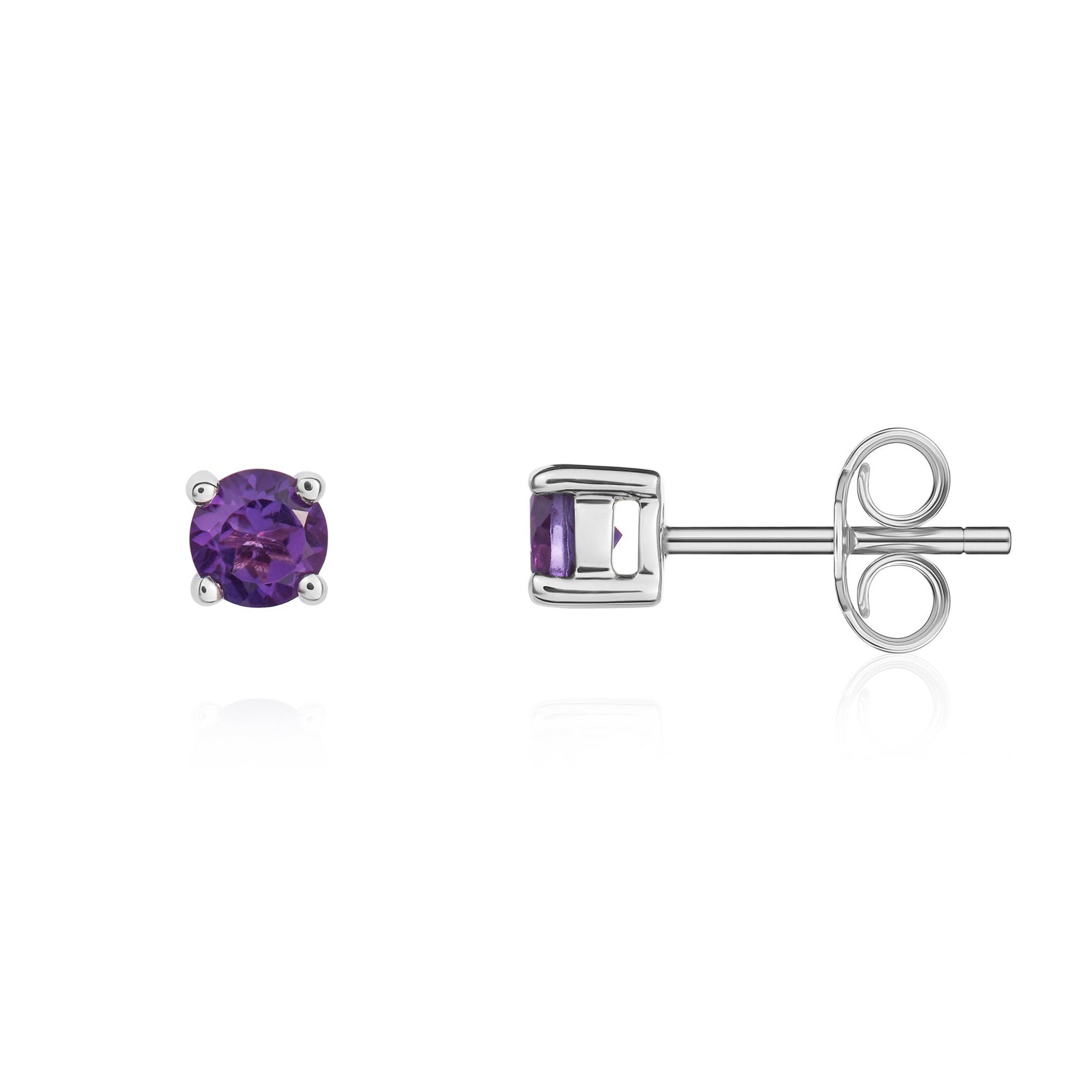 9ct White Gold Amethyst 4mm Four Claw Round Stud Earrings