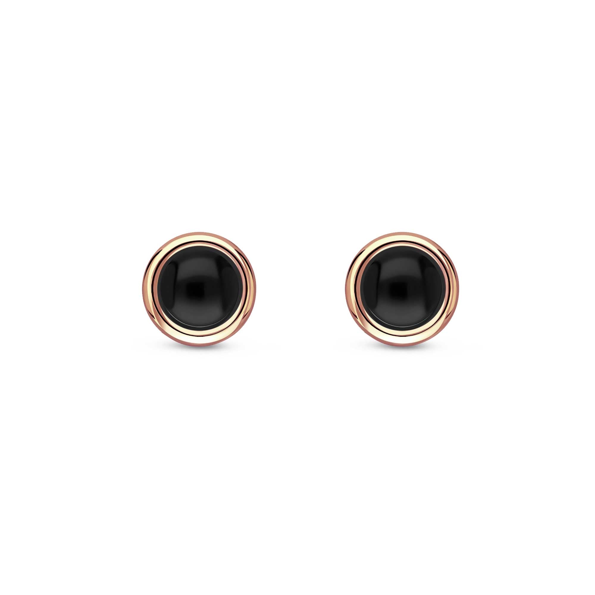 Rose Gold Vermeil Whitby Jet 5mm Round Framed Stud Earrings