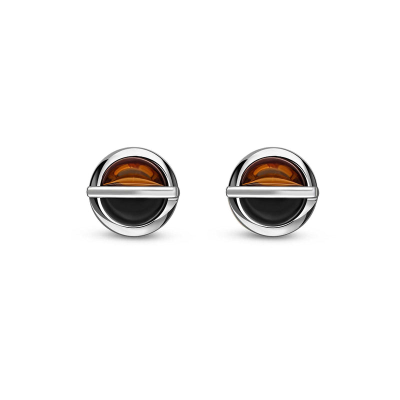 Sterling Silver Whitby Jet & Amber Split Round Stud Earrings