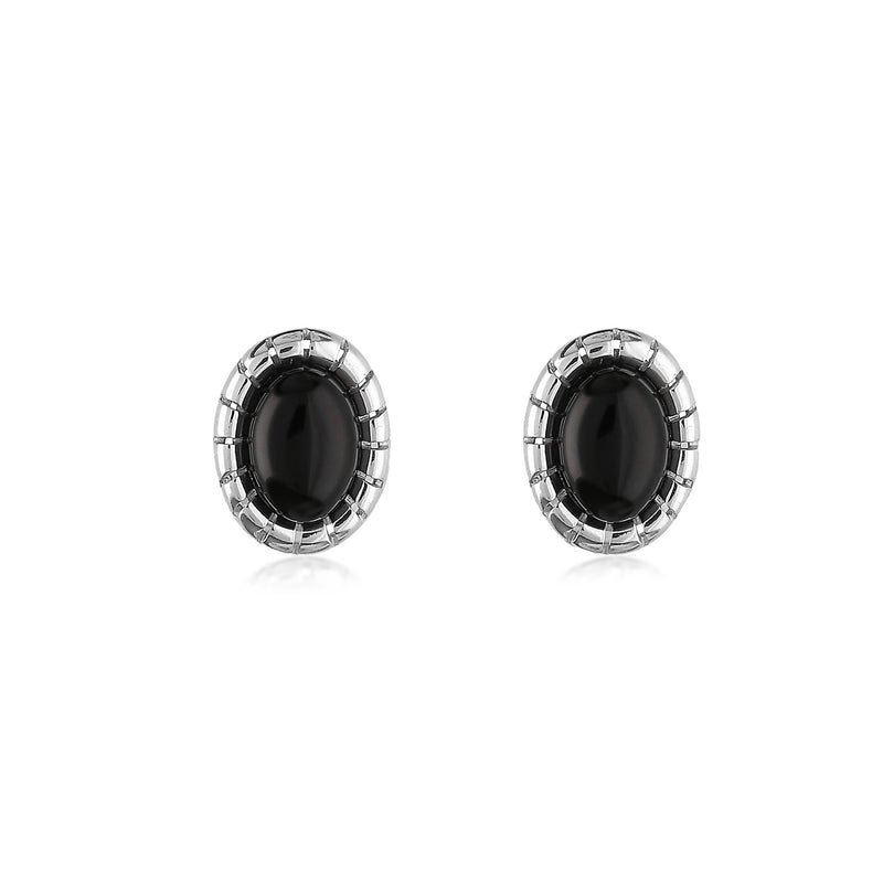 Sterling Silver Whitby Jet Bead Edge Oval Stud earrings