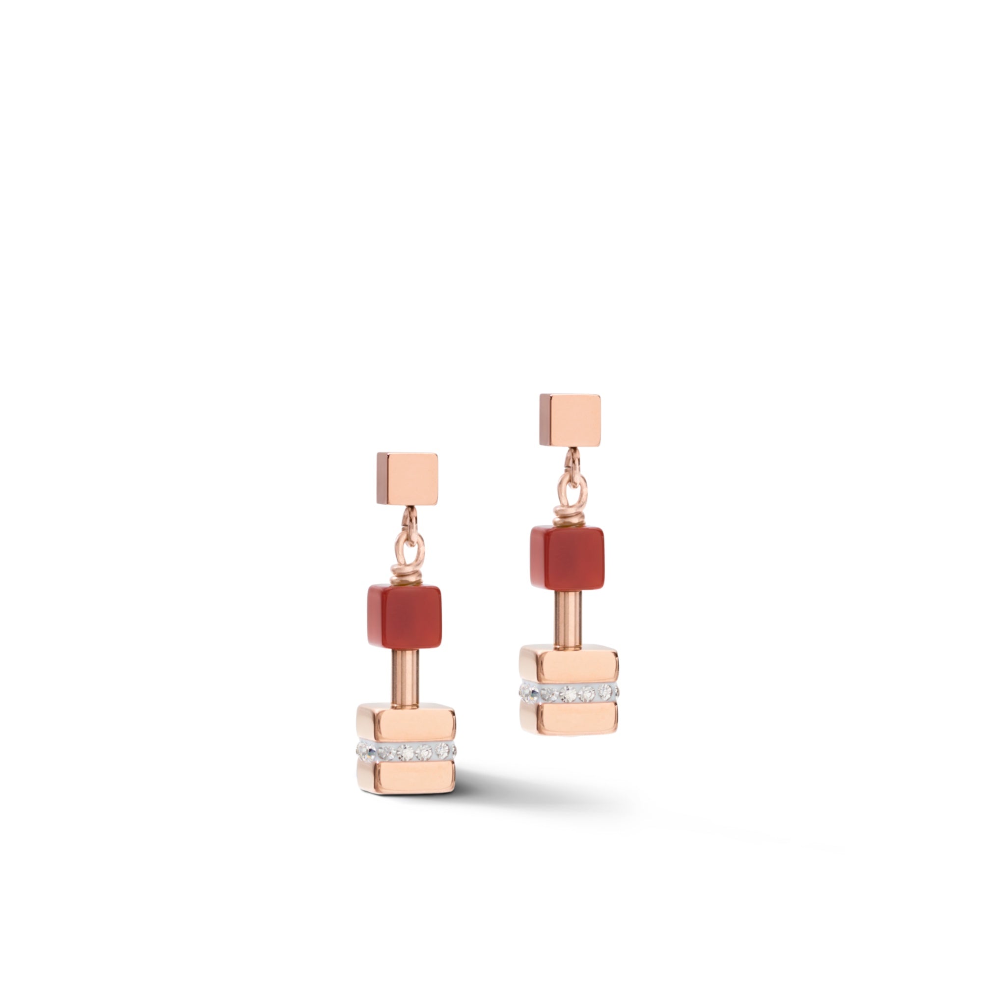 GeoCUBE Big Cube Crystals Pave, Gemstones & Stainless Steel Rose Gold Earrings