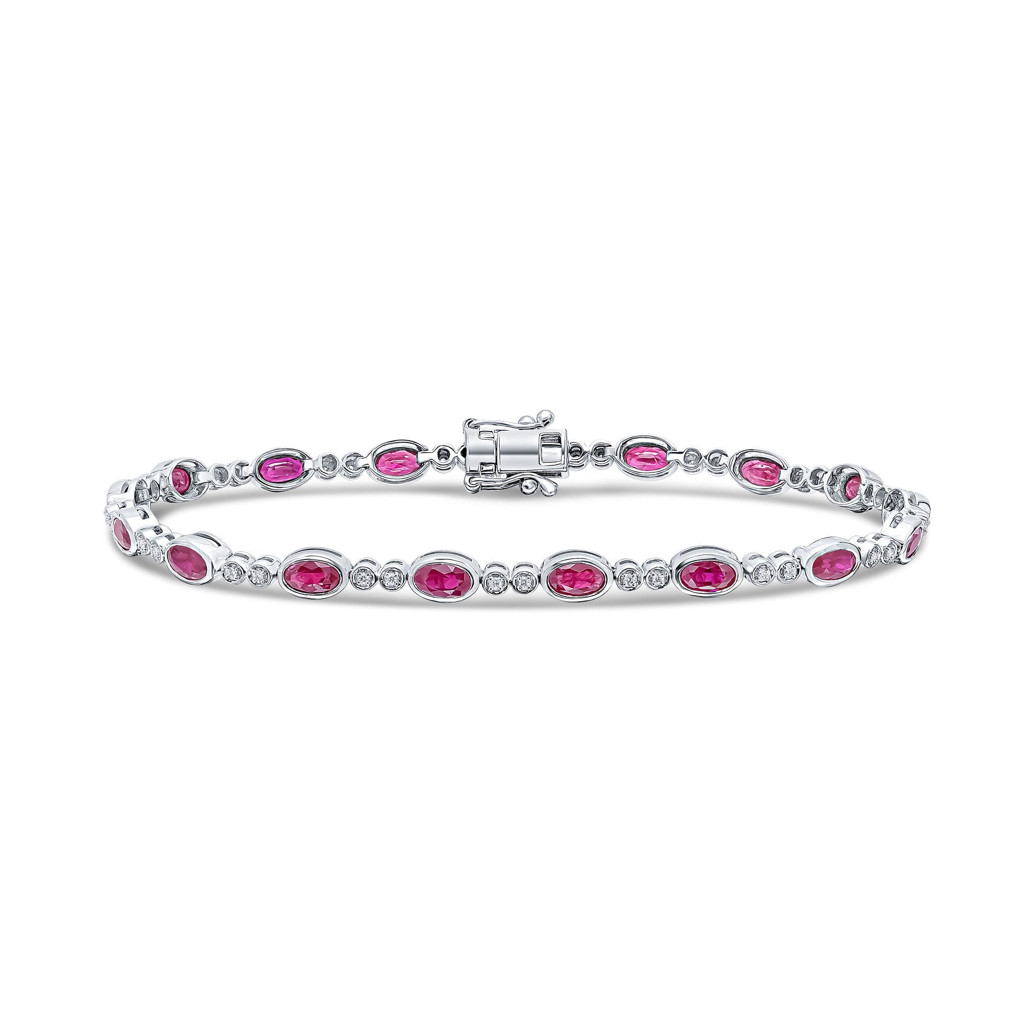 18ct White Gold Oval Ruby And Round Diamond Bracelet