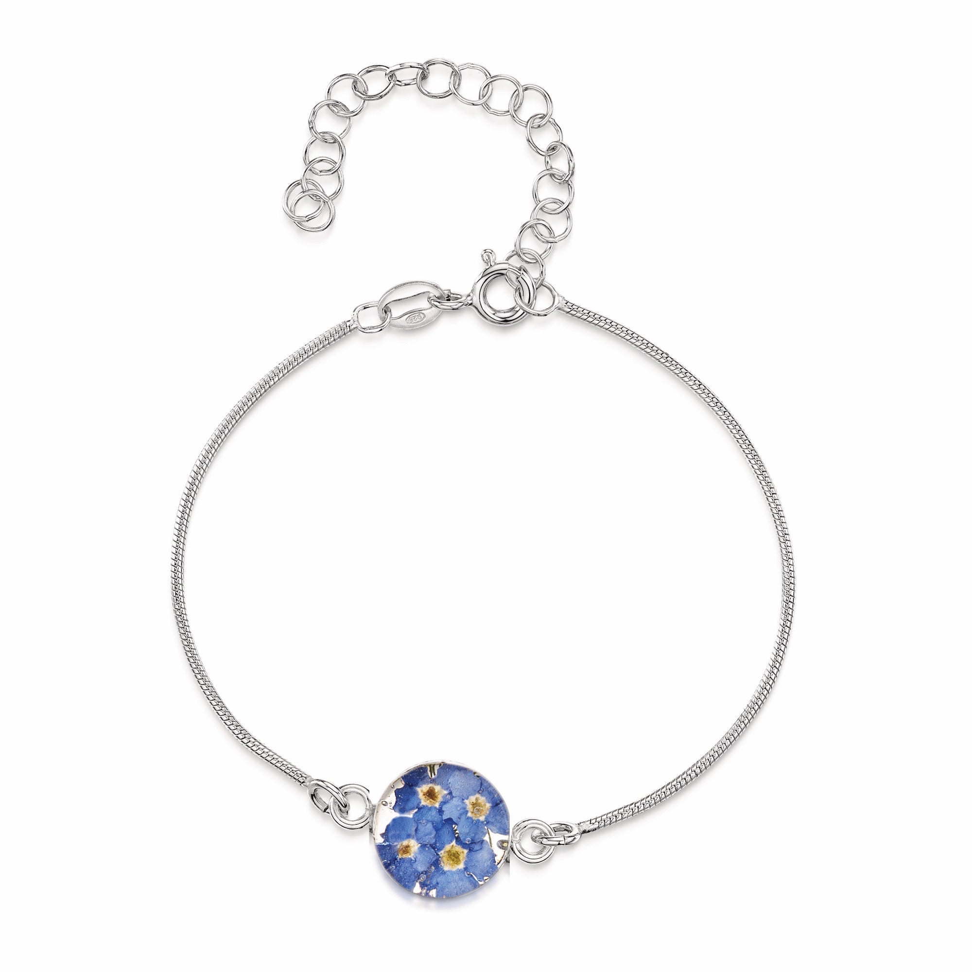 Sterling Silver Snake Chain Round Bracelet Forget Me Not