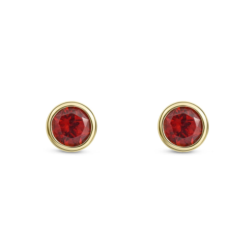 9ct Yellow Gold Garnet 3mm Round Rubover Stud Earrings