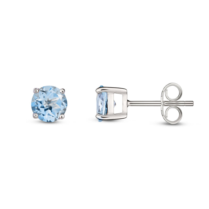 9ct White Gold Aquamarine 5mm Round 4-Claw Stud Earrings