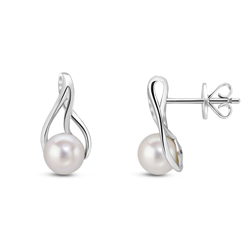 9ct White Gold Pearl Twist Stud Earrings