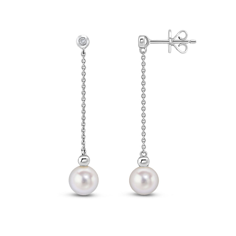 9ct White Gold Diamond & Pearl Chain Stud Earrings