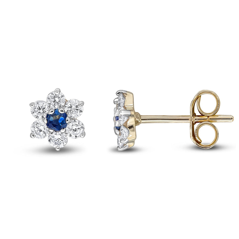9ct Yellow Gold Cluster Diamond & Sapphire Earrings
