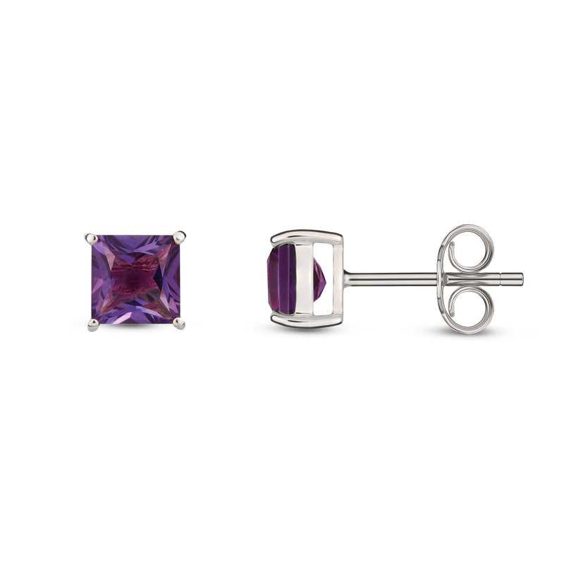 9ct White Gold Amethyst Square 4-Claw Stud Earrings 5mm
