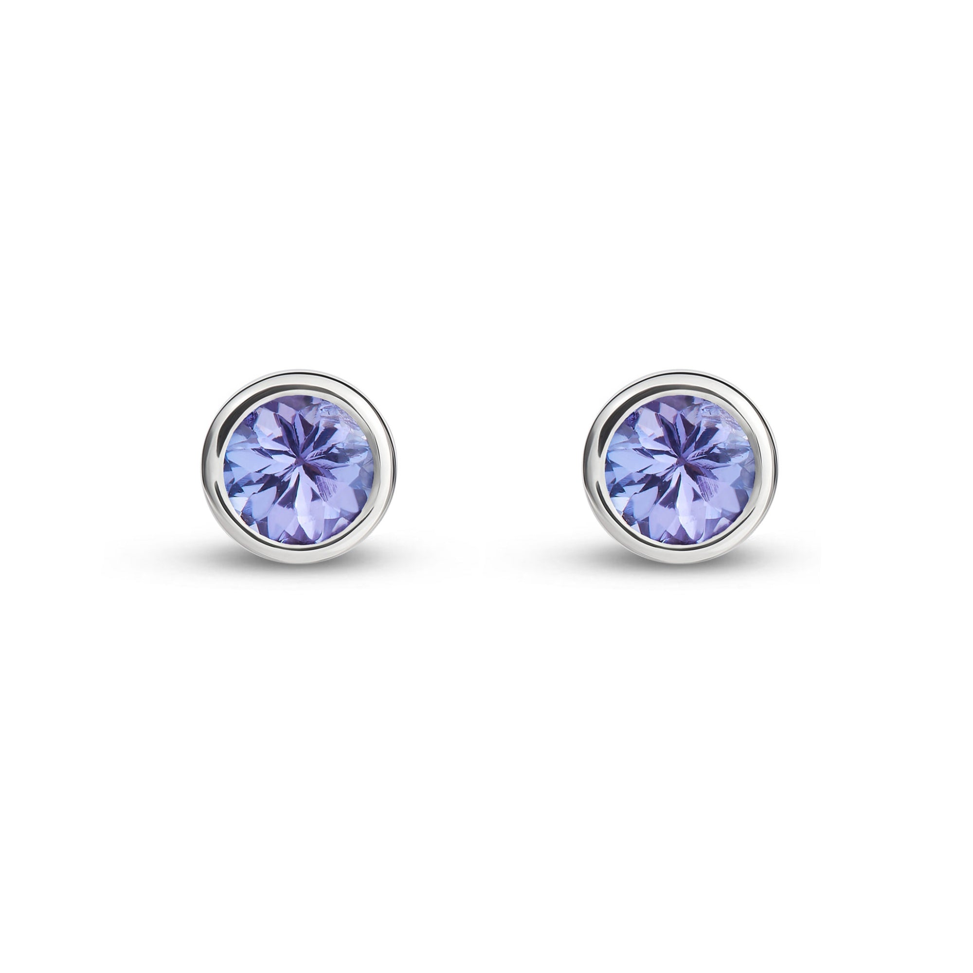 9ct White Gold 4mm Rubover Tanzanite Stud Earrings 0.58ct