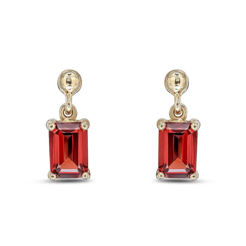 9ct Yellow Gold Garnet Emerald Cut Claw Drop Earrings 1.32ct