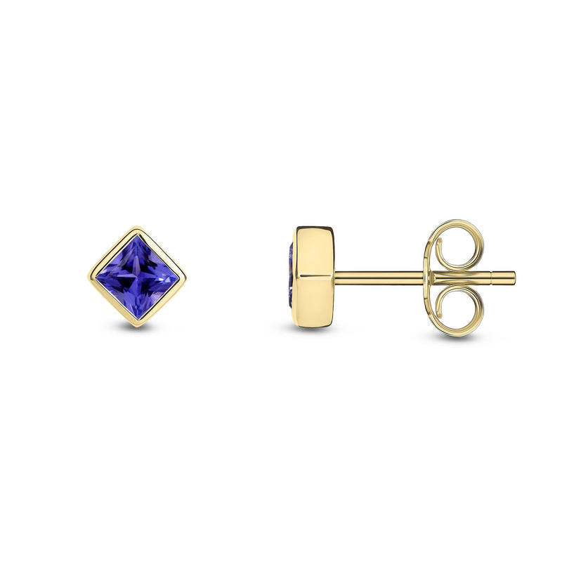 9ct Yellow Gold Square Tanzanite Rubover Stud Earrings 0.35ct